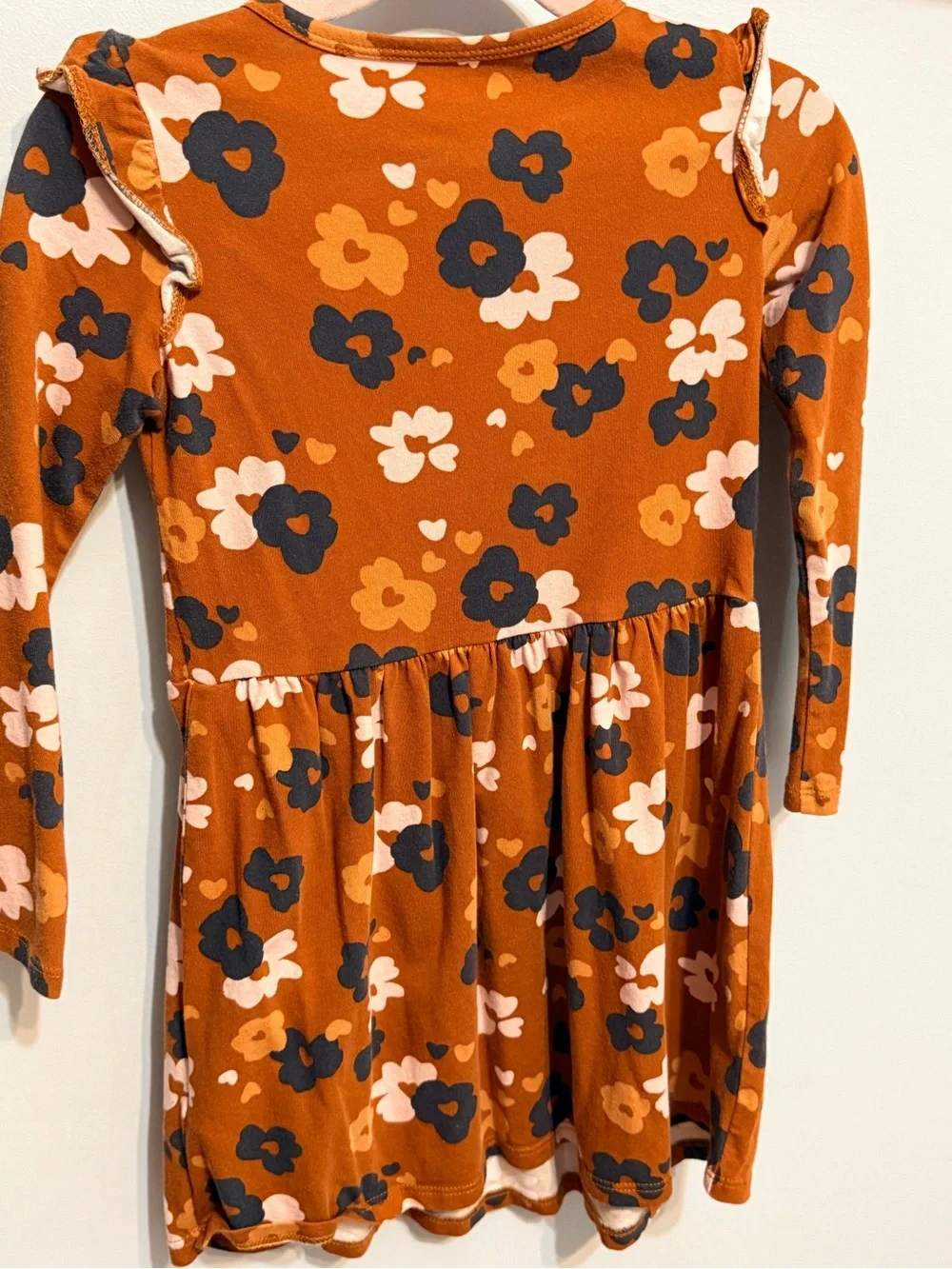Carter's Rust Floral Long-Sleeve Ruffle Dress with Navy & Blush Prints